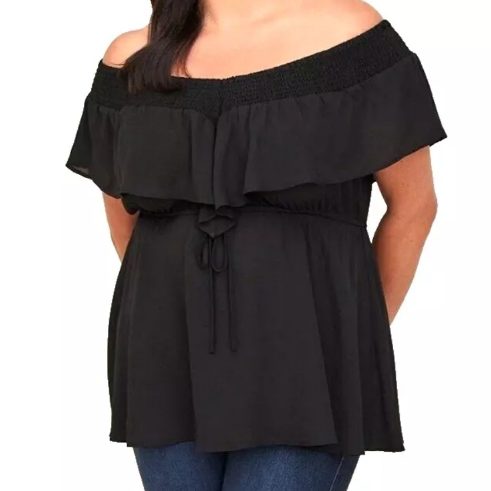 Torrid Black Off Shoulder Flutter Sleeve Drawstring Top